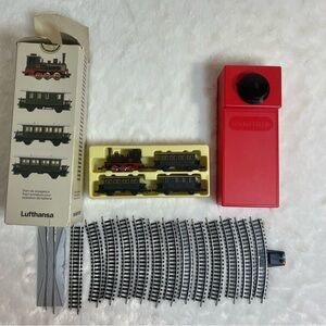 Vintage N-Scale Minitrix Lufthansa Steam Freight Locomotive+3 Freight Cars Set
